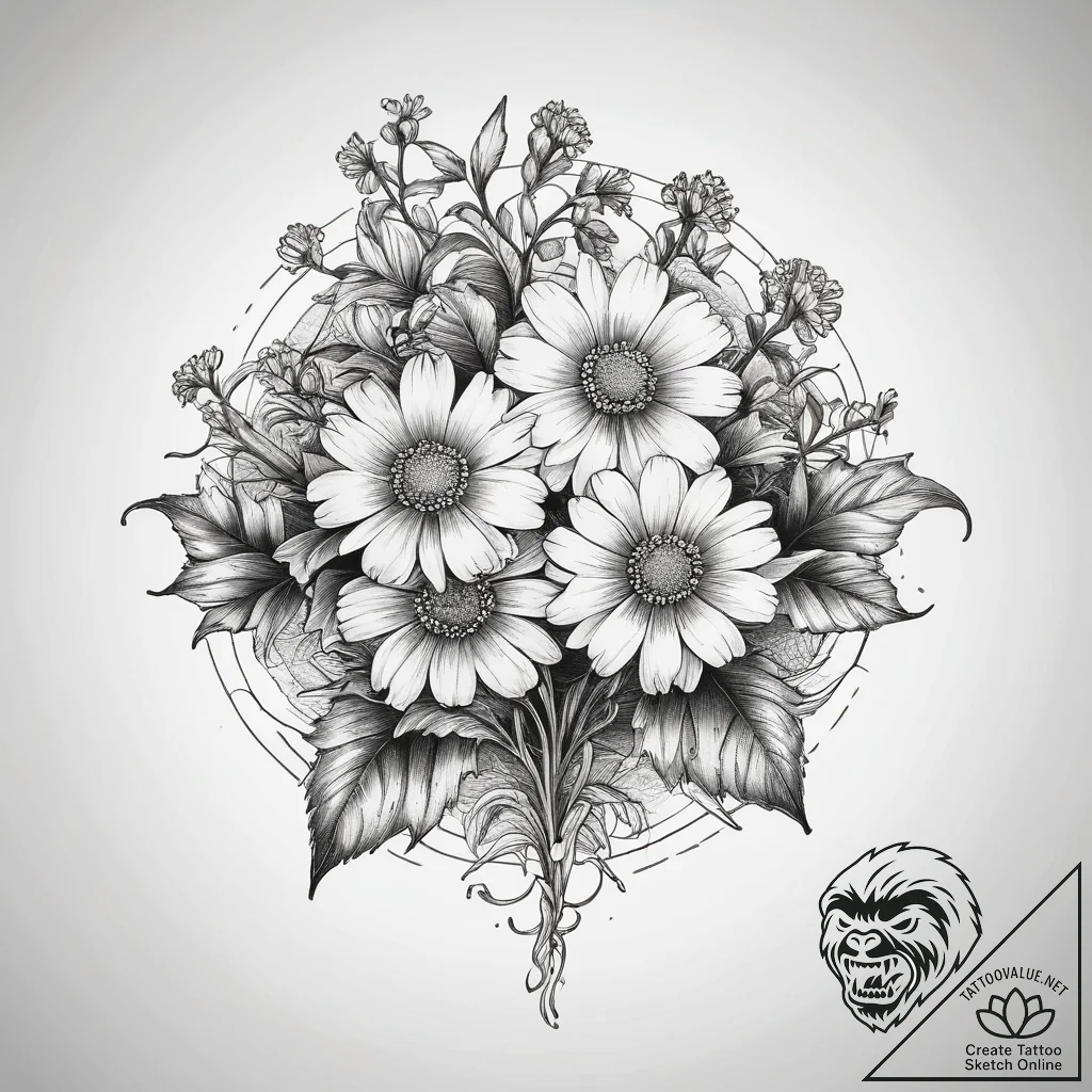 Tattoo sketch feverfew, ink illustration for... - tattoo sketch (№1757903592_0, 15.09.2025 02:33) — tattoovalue.net