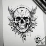 Tattoo sketch clock and a skull, tattoo drawi… – tattoo sketch (№1757903791_0, 15.09.2025 02:36) — tattoovalue.net