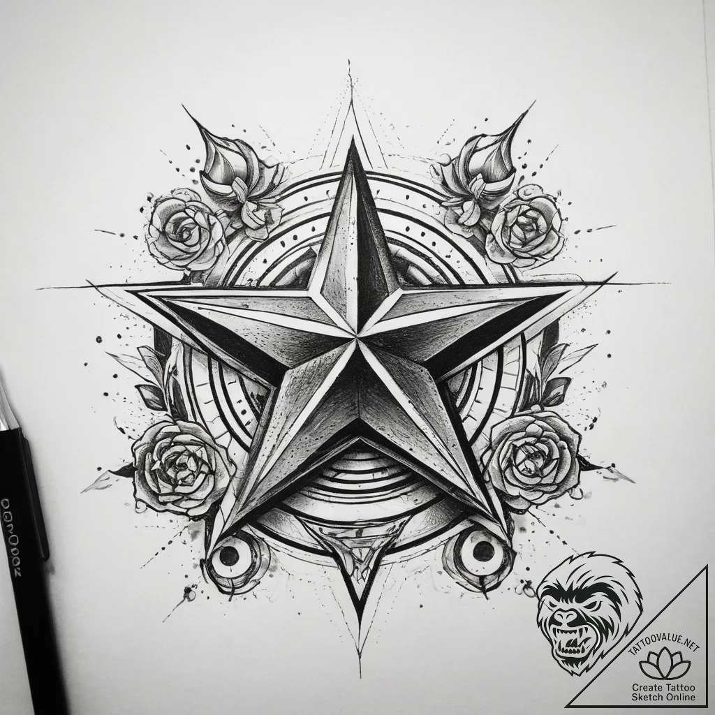 Tattoo sketch star with a tank, ink illustrat... - tattoo sketch (№1757905962_0, 15.09.2025 03:12) — tattoovalue.net