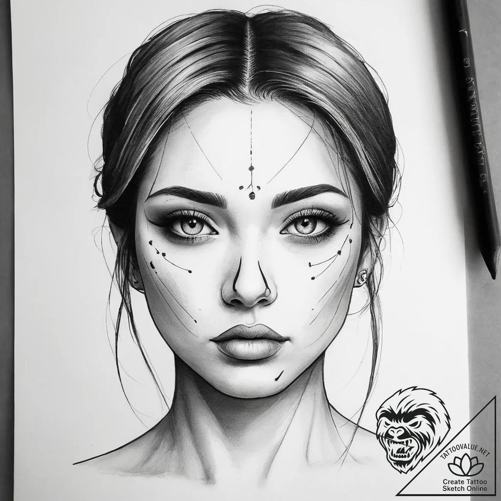 Tattoo sketch face, ink illustration for tatt... - tattoo sketch (№1757908142_0, 15.09.2025 03:49) — tattoovalue.net