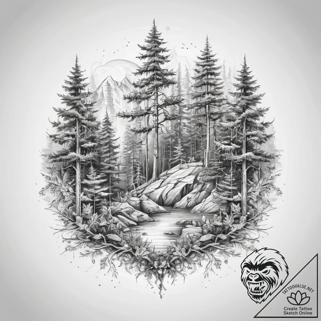 Tattoo sketch лес - tattoo sketch (№1757909326_0, 15.09.2025 04:08) — tattoovalue.net