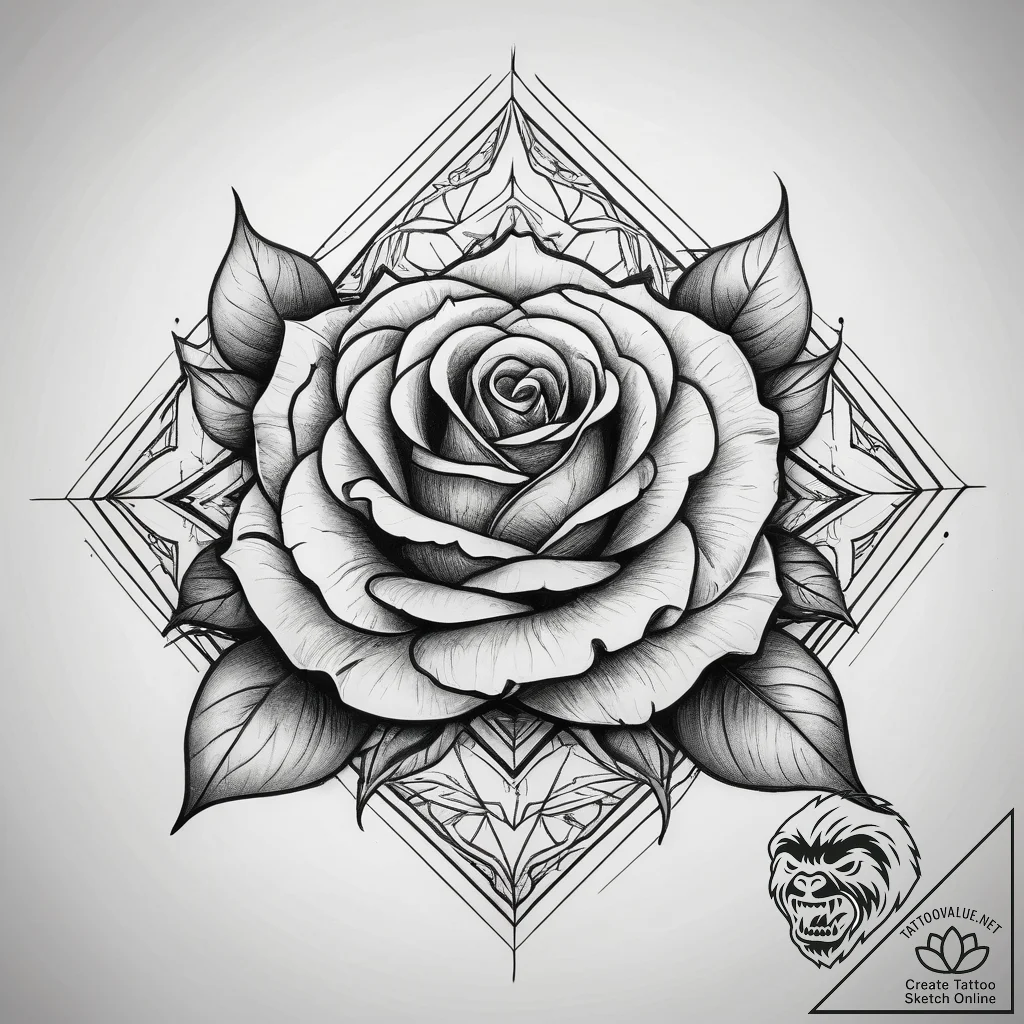 Tattoo sketch rose in a geometric shape, tatt... - tattoo sketch (№1757910712_0, 15.09.2025 04:31) — tattoovalue.net