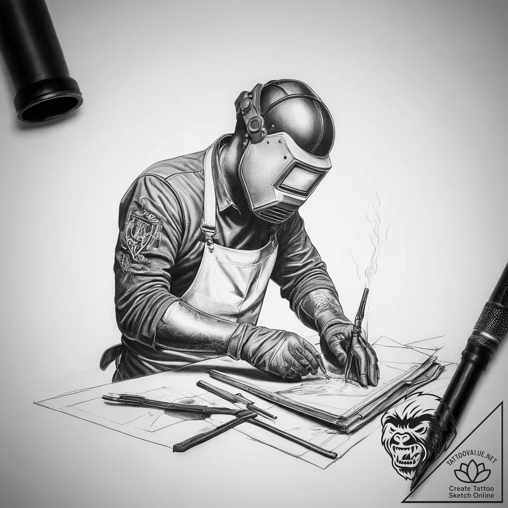 Tattoo sketch welder welding torch - tattoo sketch (№1757911497_0, 15.09.2025 04:44) — tattoovalue.net
