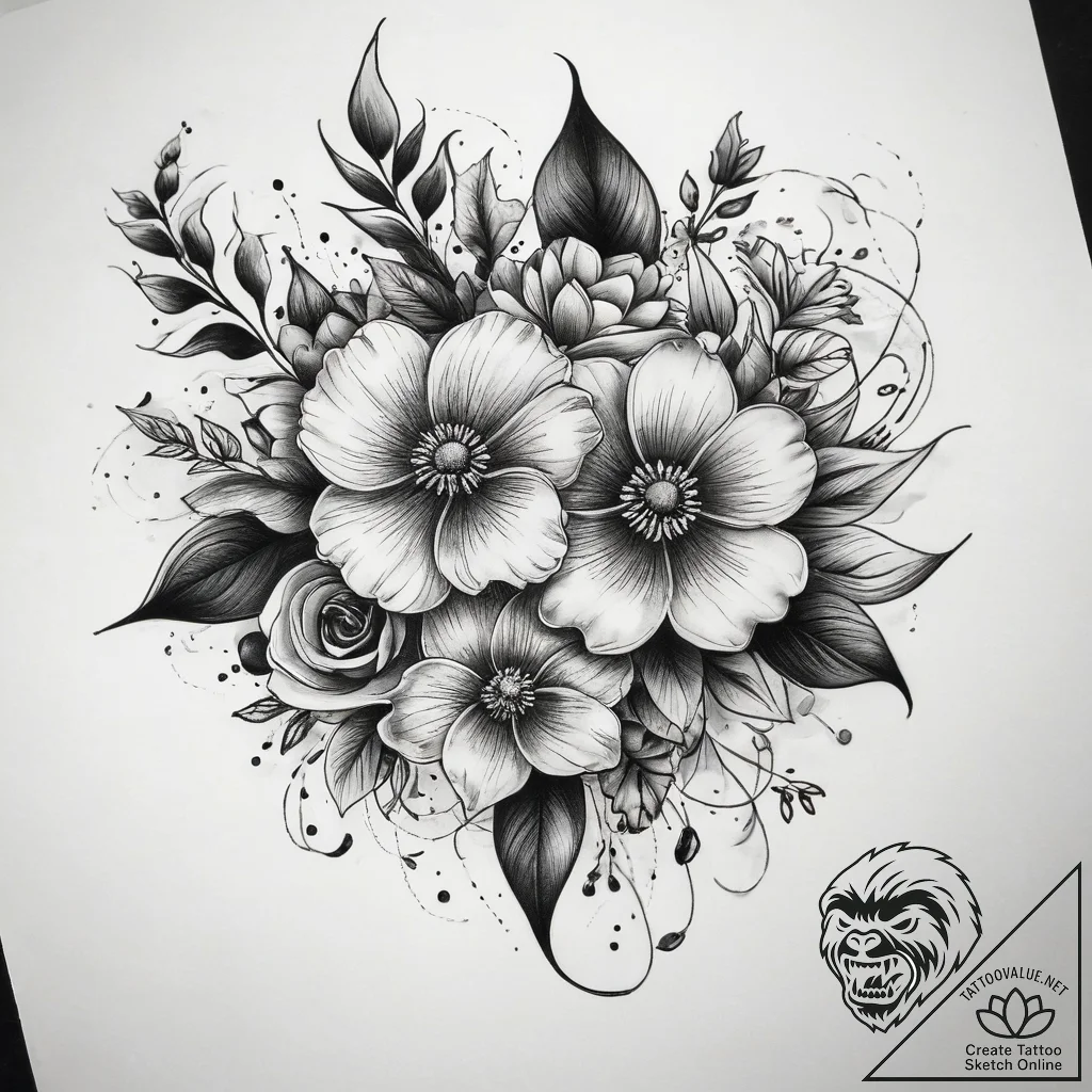 Tattoo sketch train with a flower, tattoo fla... - tattoo sketch (№1757912483_0, 15.09.2025 05:01) — tattoovalue.net