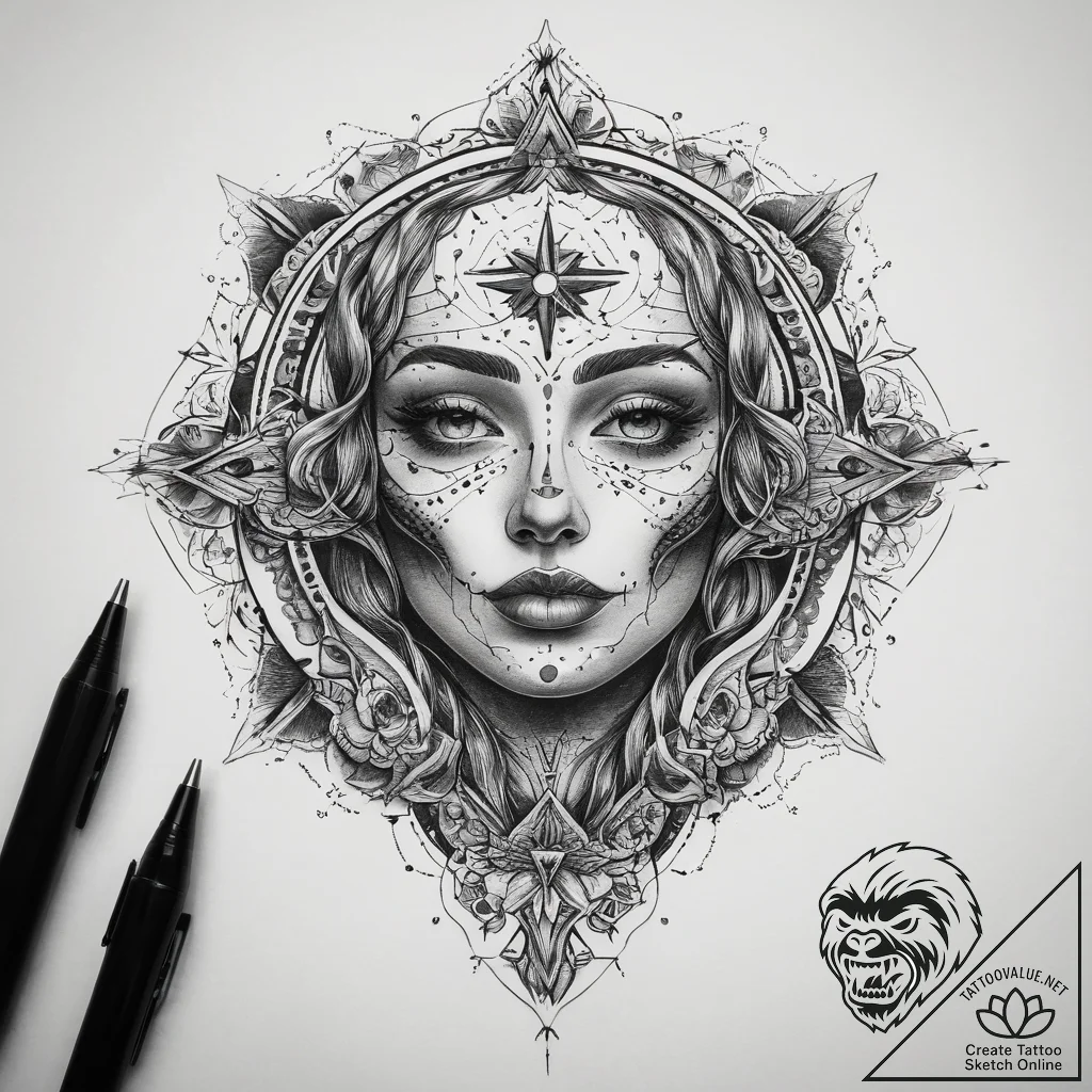 Tattoo sketch cosmic past, artistic tattoo sk... - tattoo sketch (№1757913658_0, 15.09.2025 05:20) — tattoovalue.net