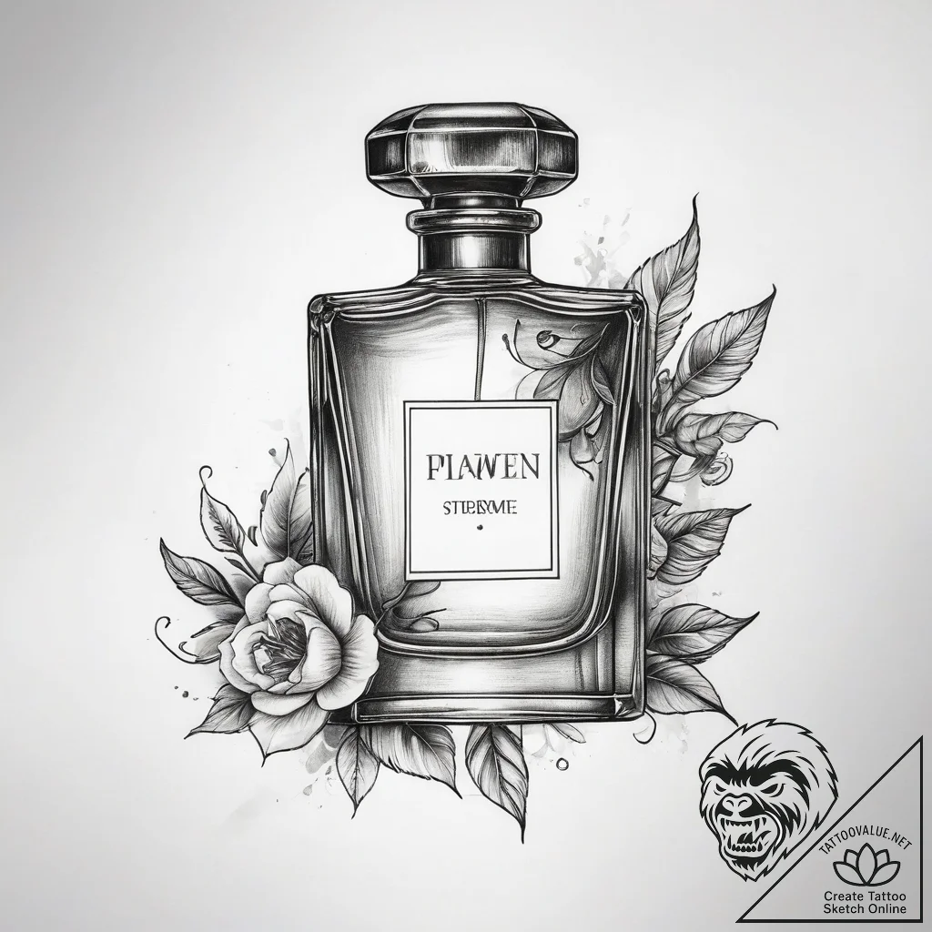 Tattoo sketch perfume bottle with scent - tattoo sketch (№1757914250_0, 15.09.2025 05:30) — tattoovalue.net