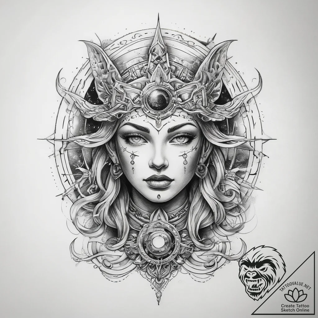 Tattoo sketch cosmic myth - tattoo sketch (№1757914446_0, 15.09.2025 05:34) — tattoovalue.net