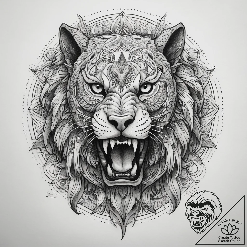 Tattoo sketch holy beast, concept art for tat... - tattoo sketch (№1757914646_0, 15.09.2025 05:37) — tattoovalue.net