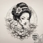 Tattoo sketch geisha with a lotus, ink illust… – tattoo sketch (№1757915614_0, 15.09.2025 05:53) — tattoovalue.net