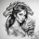 Tattoo sketch dragon with a princess – tattoo sketch (№1757916007_0, 15.09.2025 06:00) — tattoovalue.net