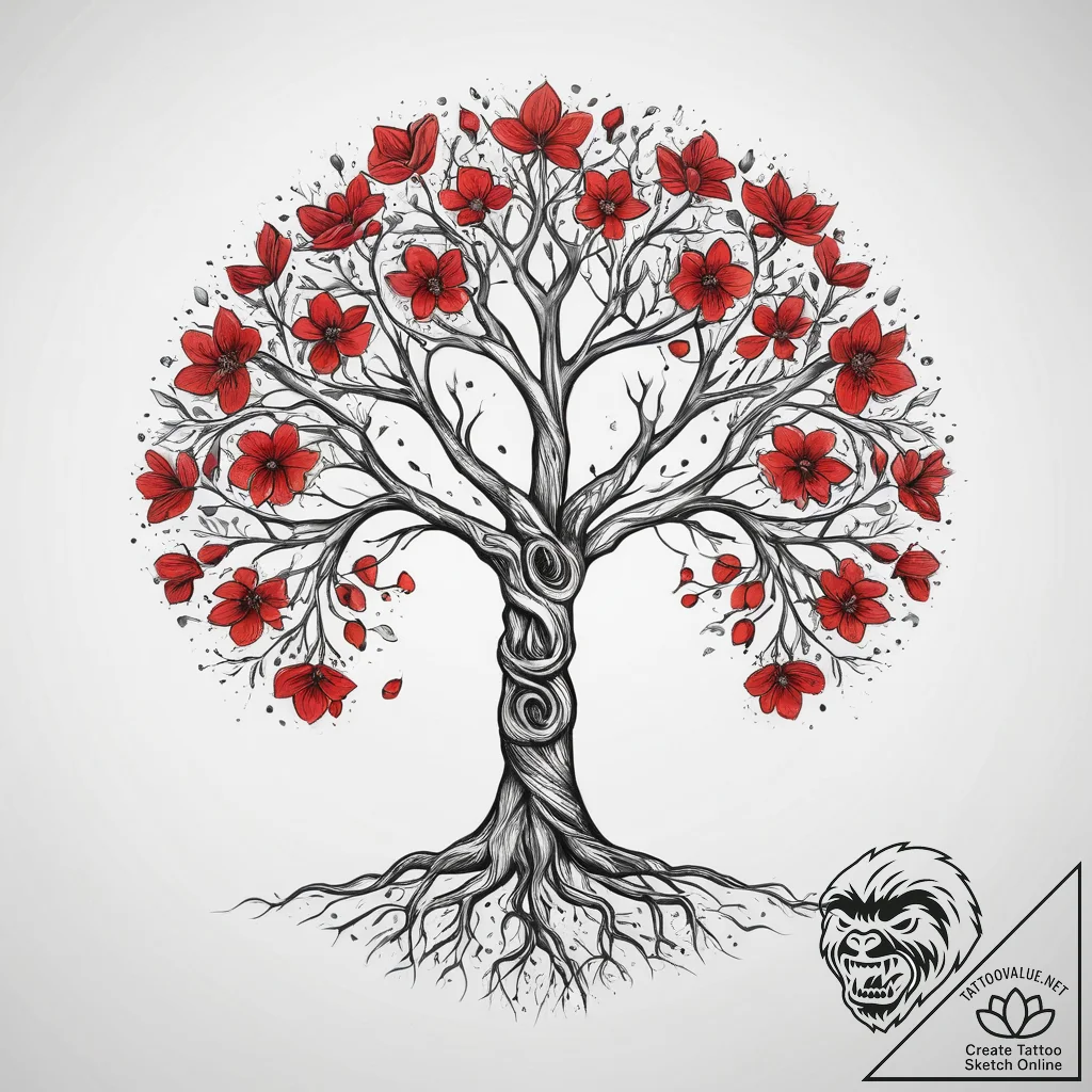 Tattoo sketch slavic tree of life with a flow... - tattoo sketch (№1757920761_0, 15.09.2025 07:19) — tattoovalue.net