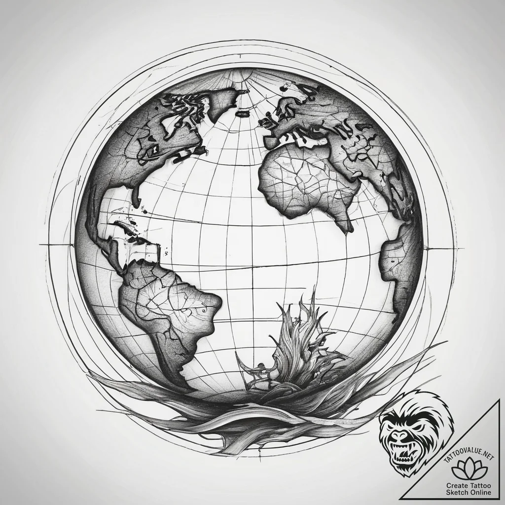 Tattoo sketch globe, tattoo drawing outline,... - tattoo sketch (№1757921734_0, 15.09.2025 07:35) — tattoovalue.net