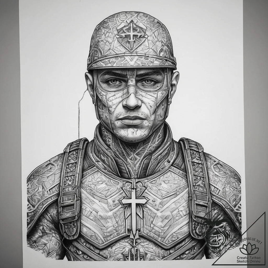 Tattoo sketch soldier with a heretic, tattoo... - tattoo sketch (№1757922319_0, 15.09.2025 07:45) — tattoovalue.net