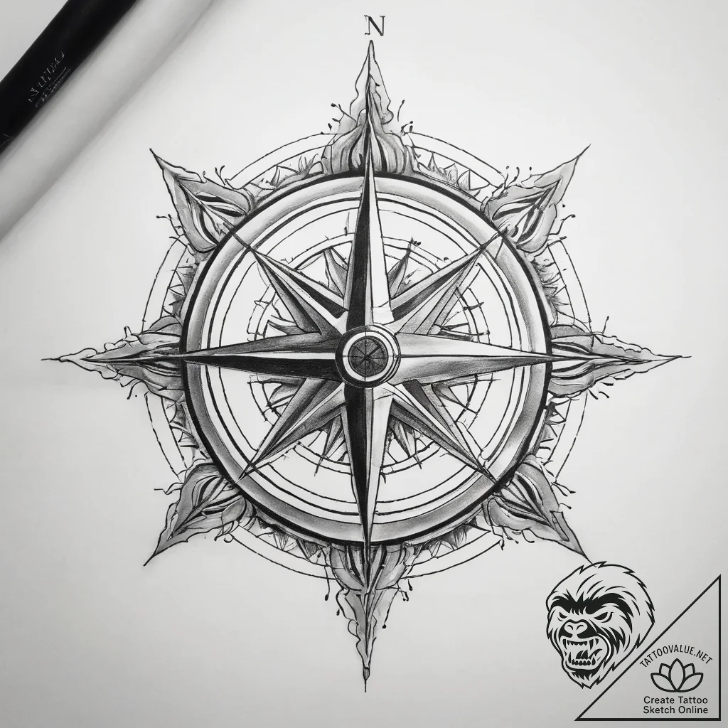 Tattoo sketch compass rose tattoo - tattoo sketch (№1757922908_0, 15.09.2025 07:55) — tattoovalue.net