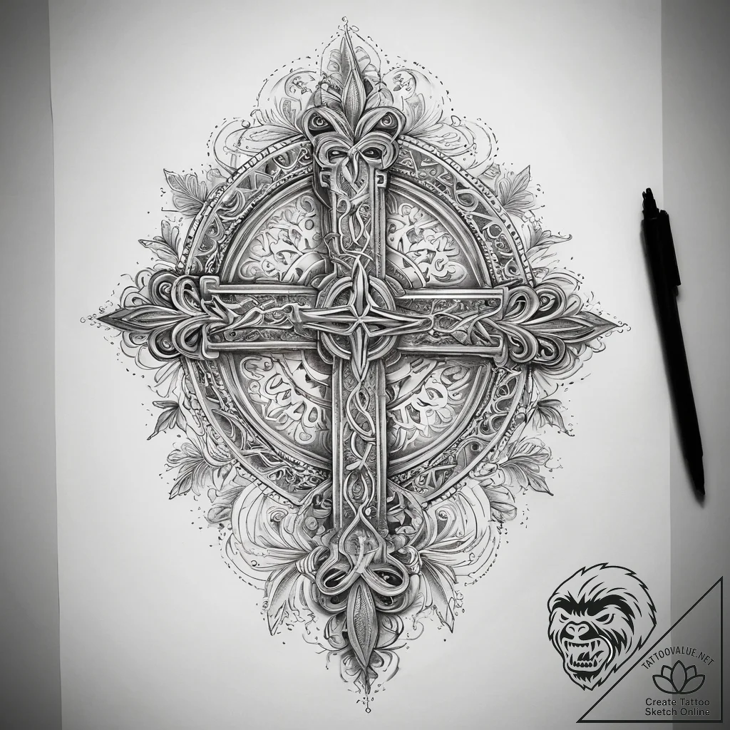 Tattoo sketch hands with a cross, artistic ta... - tattoo sketch (№1757923533_0, 15.09.2025 08:05) — tattoovalue.net