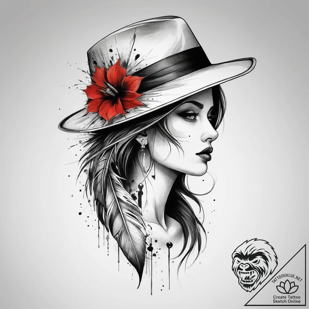 Tattoo sketch fedora with a feather, concept... - tattoo sketch (№1757924355_0, 15.09.2025 08:19) — tattoovalue.net