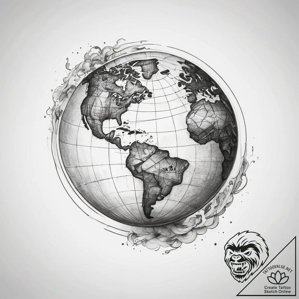 Tattoo sketch globe - tattoo sketch (№1757924637_0, 15.09.2025 08:23) — tattoovalue.net