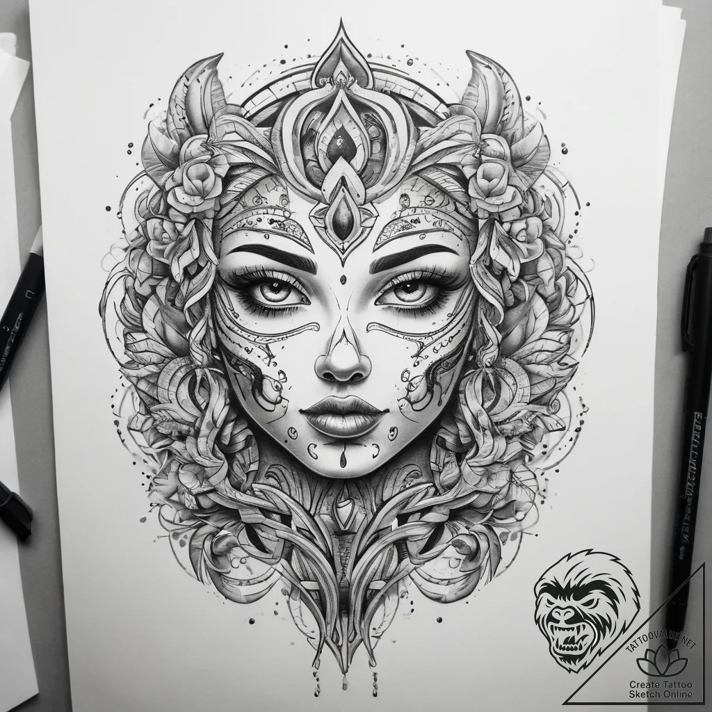 Tattoo sketch mirror, tattoo line art, on a c... - tattoo sketch (№1757924871_0, 15.09.2025 08:27) — tattoovalue.net