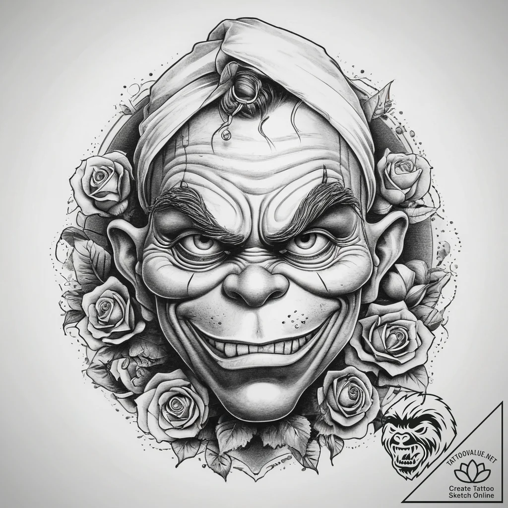 Tattoo sketch the grinch face, tattoo flash s... - tattoo sketch (№1757925473_0, 15.09.2025 08:37) — tattoovalue.net