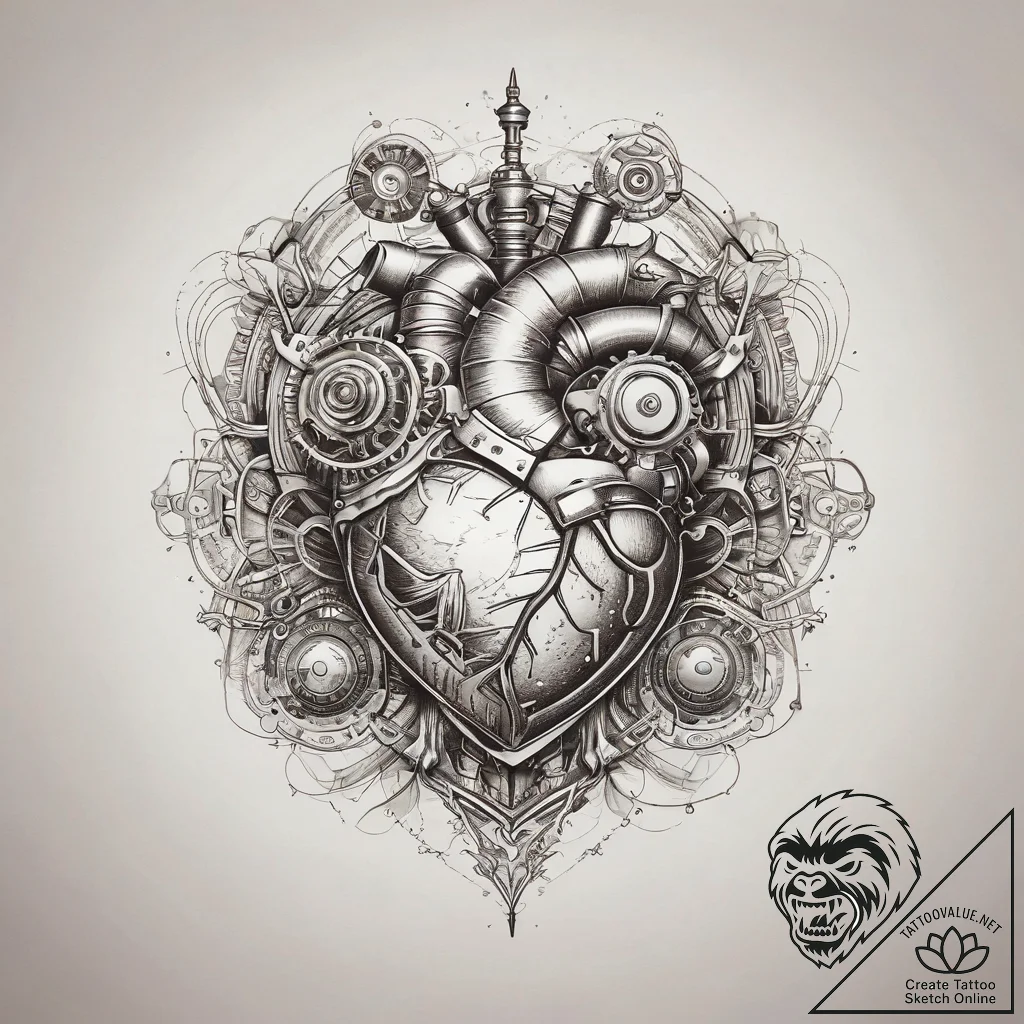 Tattoo sketch steampunk mechanical heart, tat... - tattoo sketch (№1757926804_0, 15.09.2025 09:00) — tattoovalue.net