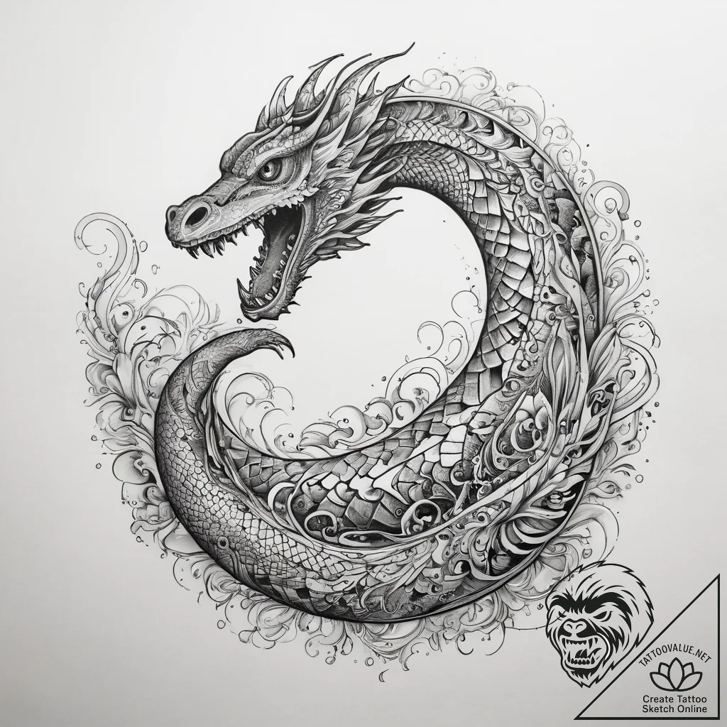 Tattoo sketch sea serpent wave, concept art f... - tattoo sketch (№1757926997_0, 15.09.2025 09:03) — tattoovalue.net