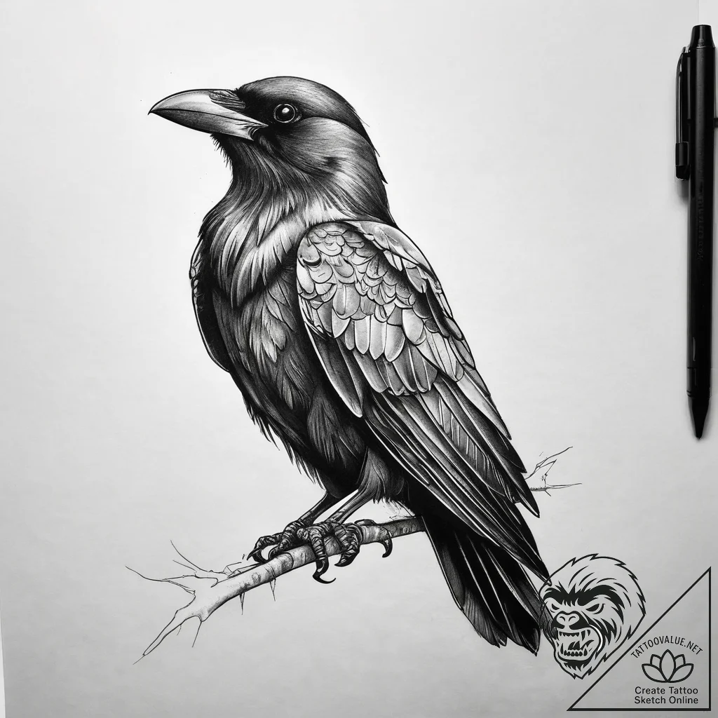 Tattoo sketch crow, concept art for tattoo, b... - tattoo sketch (№1757927195_0, 15.09.2025 09:06) — tattoovalue.net