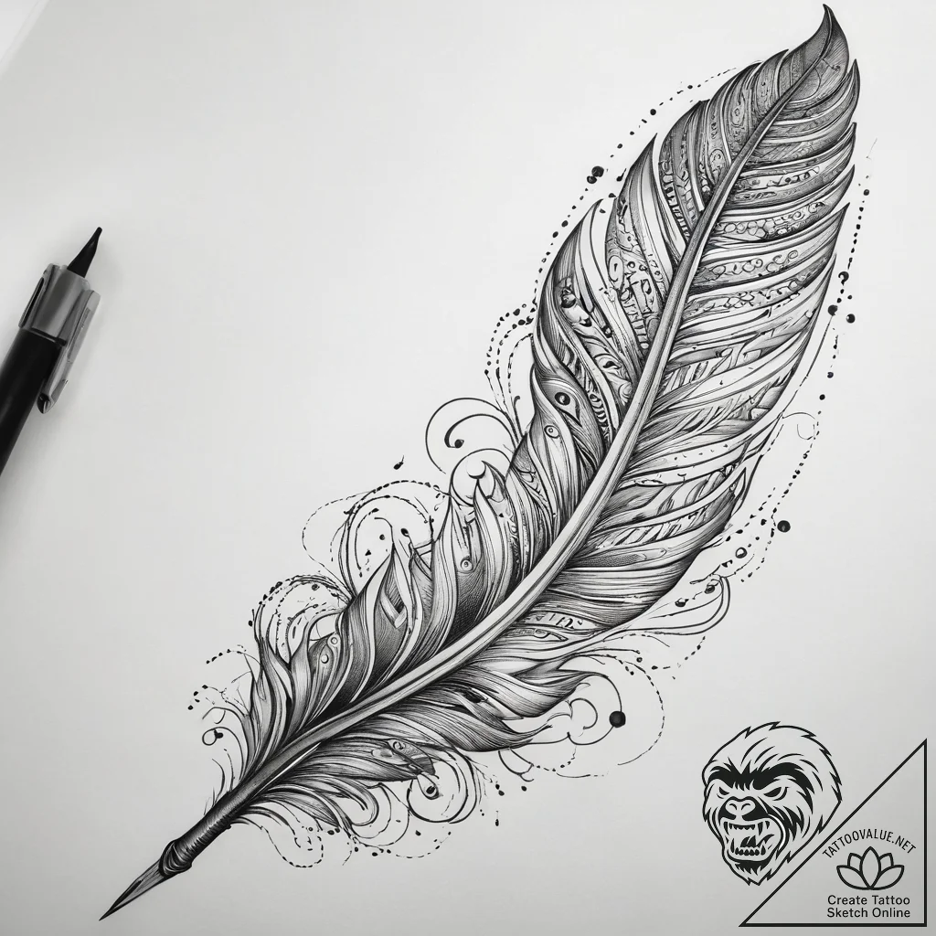 Tattoo sketch feather of ma'at with a scale,... - tattoo sketch (№1757928971_0, 15.09.2025 09:36) — tattoovalue.net