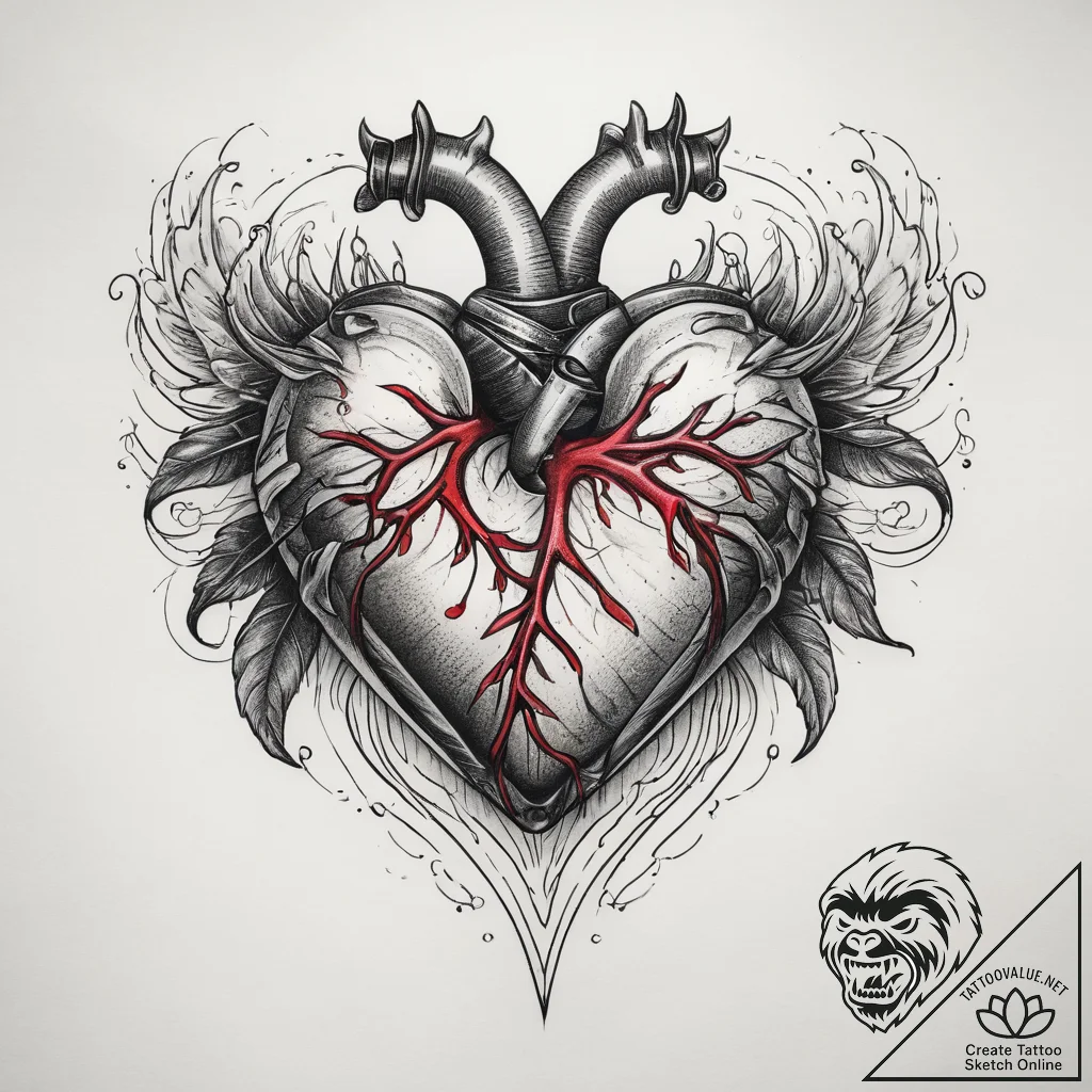 Tattoo sketch bleeding heart, tattoo sketch d... - tattoo sketch (№1757940090_0, 15.09.2025 12:41) — tattoovalue.net
