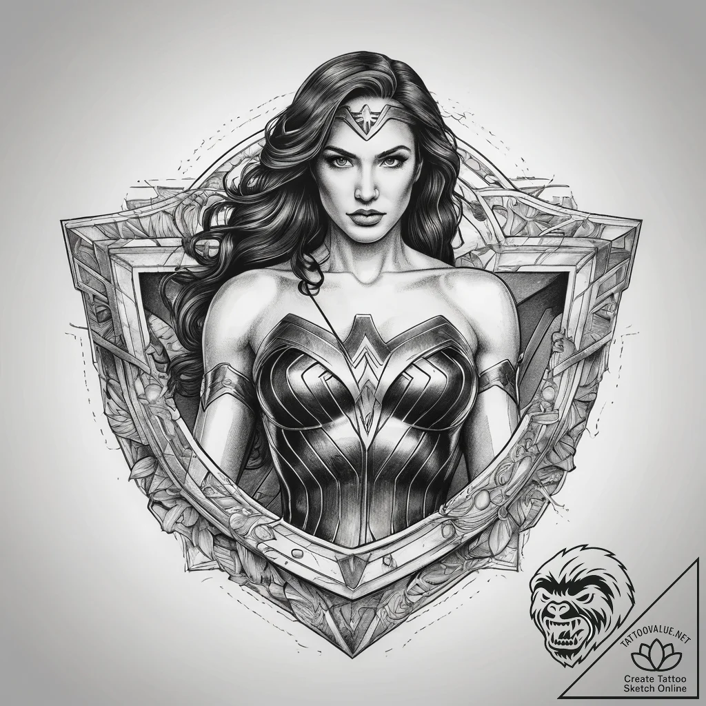 Tattoo sketch wonder woman shield, ink illust... - tattoo sketch (№1757940286_0, 15.09.2025 12:44) — tattoovalue.net