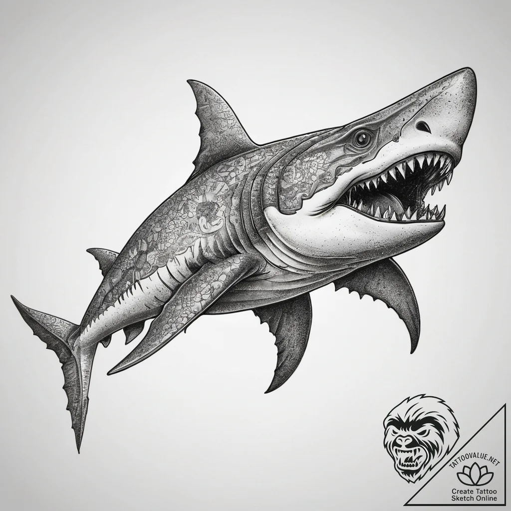 Tattoo sketch goblin shark, tattoo line art,... - tattoo sketch (№1757940482_0, 15.09.2025 12:48) — tattoovalue.net