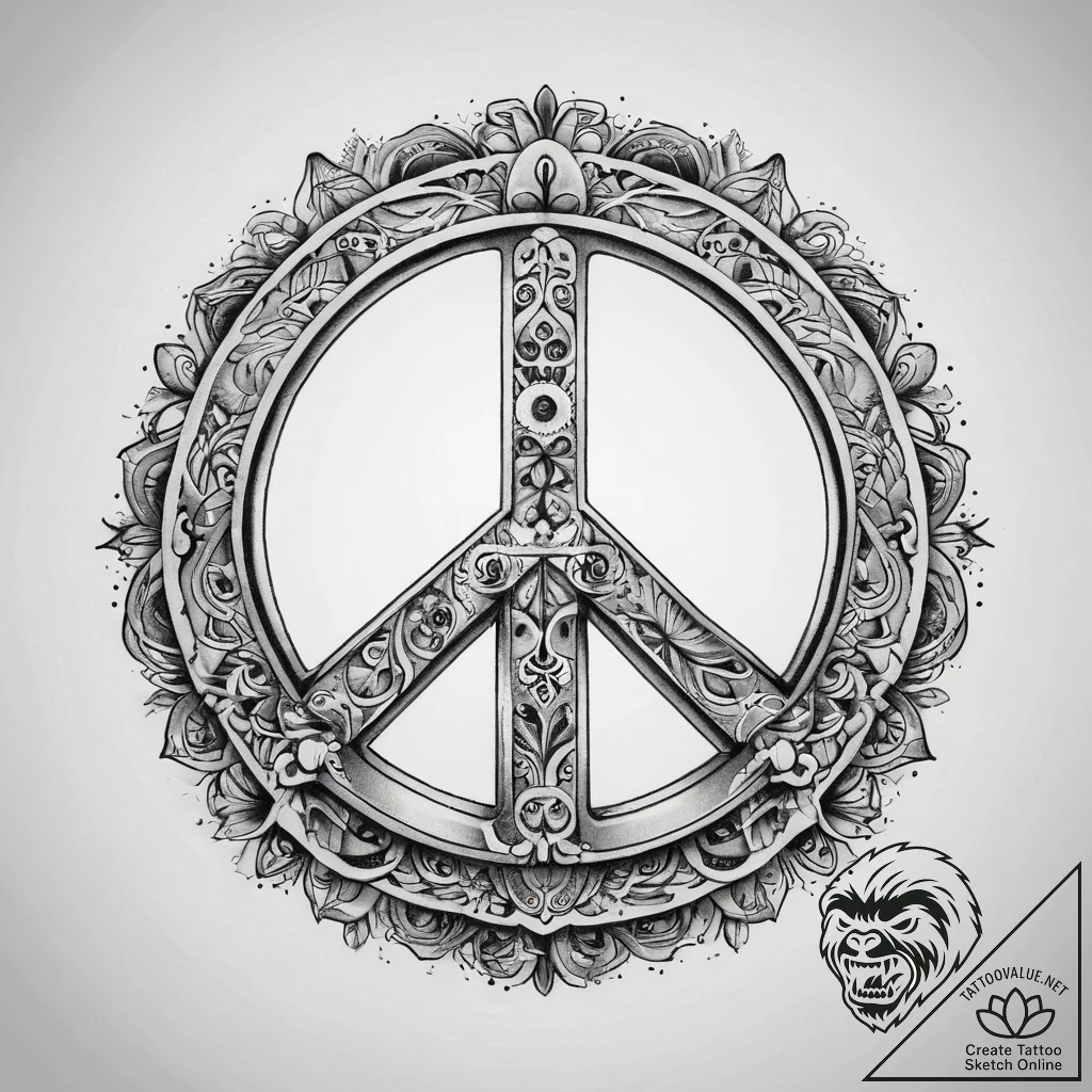 Tattoo sketch hippie movement with a peace si... - tattoo sketch (№1757941854_0, 15.09.2025 13:10) — tattoovalue.net