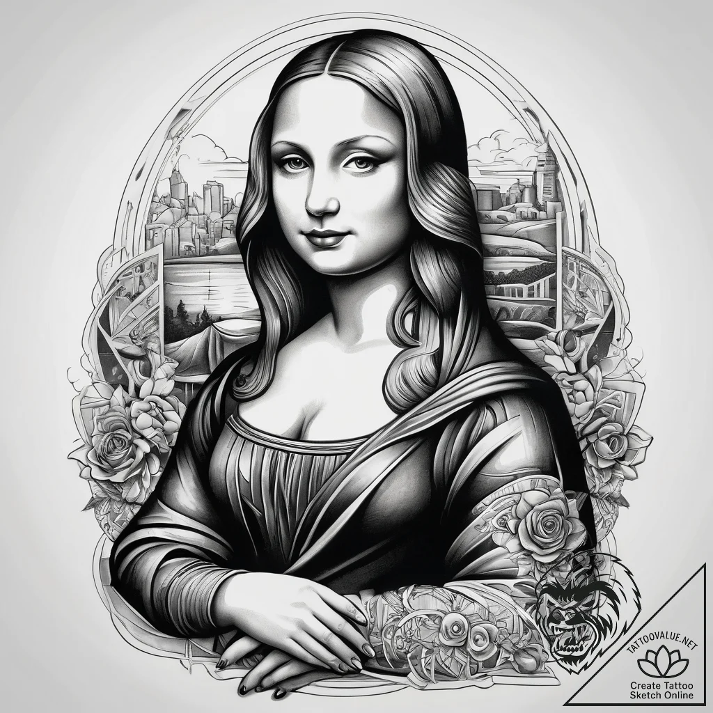 Tattoo sketch mona lisa in a modern style, in... - tattoo sketch (№1757942247_0, 15.09.2025 13:17) — tattoovalue.net