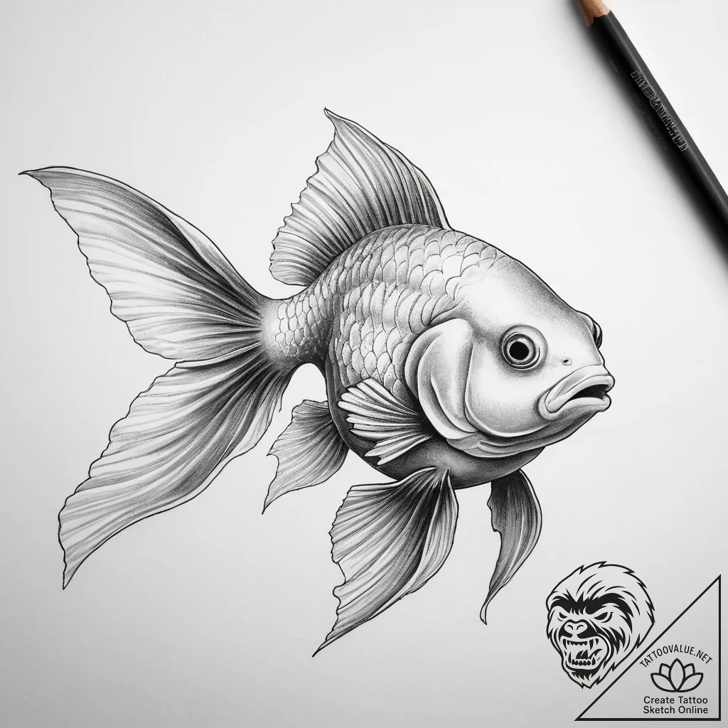 Tattoo sketch puns a goldfish that says "i'm... - tattoo sketch (№1757942443_0, 15.09.2025 13:20) — tattoovalue.net