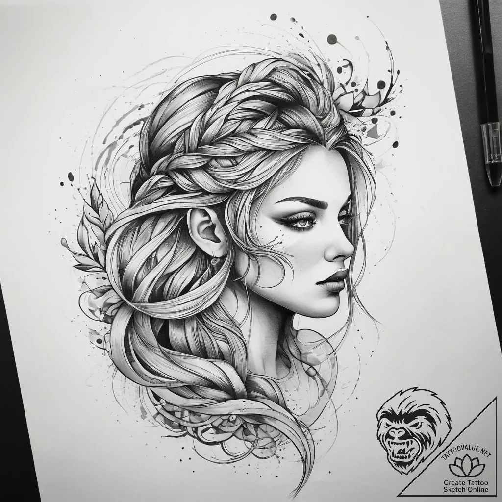 Tattoo sketch braid, tattoo line art, black a... - tattoo sketch (№1757943038_0, 15.09.2025 13:30) — tattoovalue.net
