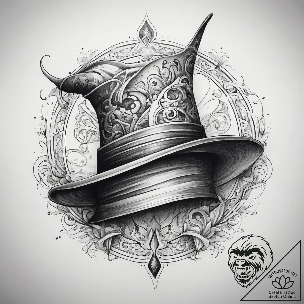 Tattoo sketch sorcerer's hat, artistic tattoo... - tattoo sketch (№1757943824_0, 15.09.2025 13:43) — tattoovalue.net