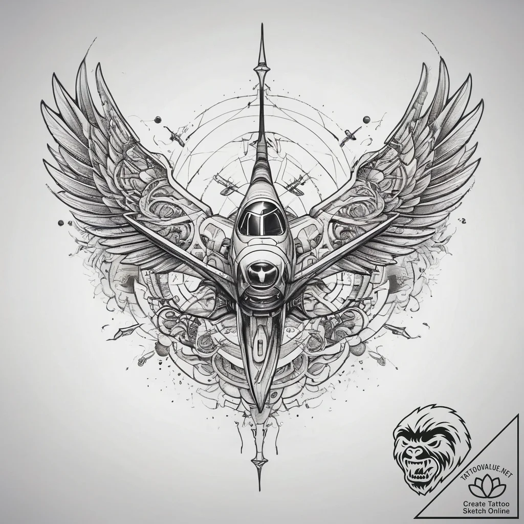 Tattoo sketch mystical plane, tattoo line art... - tattoo sketch (№1757944027_0, 15.09.2025 13:47) — tattoovalue.net