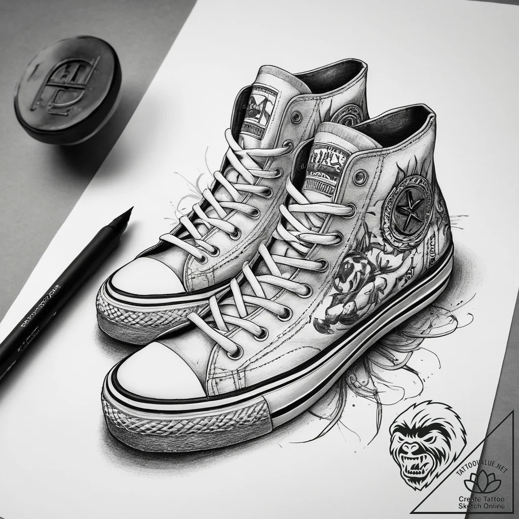 Tattoo sketch sneakers with laces, tattoo lin... - tattoo sketch (№1757945008_0, 15.09.2025 14:03) — tattoovalue.net