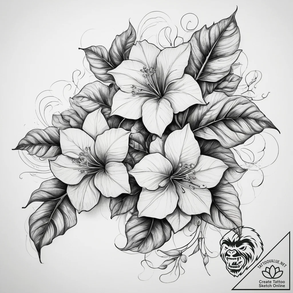 Tattoo sketch bougainvillea flower, concept a... - tattoo sketch (№1757946580_0, 15.09.2025 14:29) — tattoovalue.net