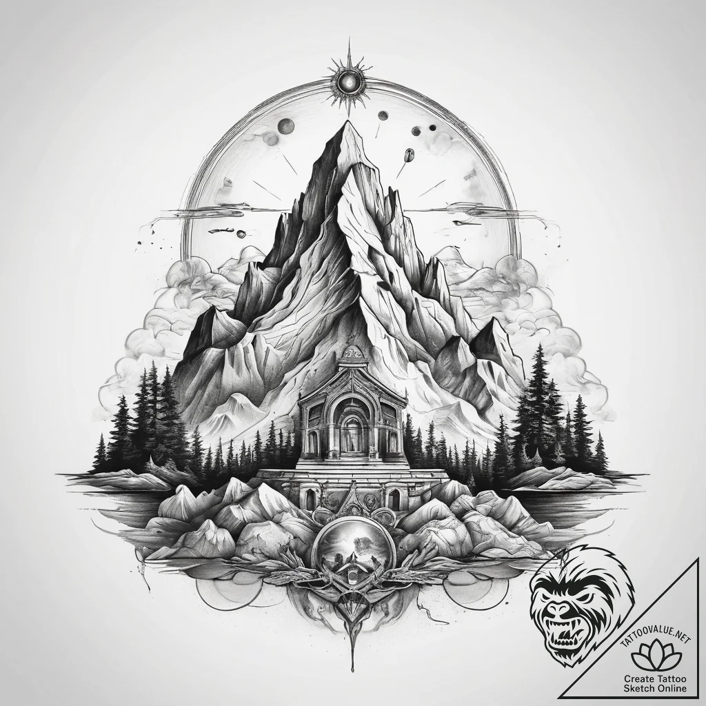 Tattoo sketch holy mountain - tattoo sketch (№1757947162_0, 15.09.2025 14:39) — tattoovalue.net
