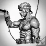 Tattoo sketch soldier with a rope, ink illust… – tattoo sketch (№1757947757_0, 15.09.2025 14:49) — tattoovalue.net
