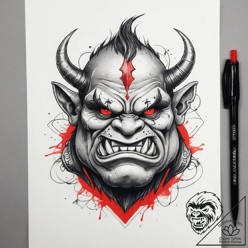 Tattoo sketch ogre with a club, tattoo flash... - tattoo sketch (№1757948935_0, 15.09.2025 15:08) — tattoovalue.net