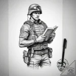 Tattoo sketch soldier with a book – tattoo sketch (№1757949333_0, 15.09.2025 15:15) — tattoovalue.net
