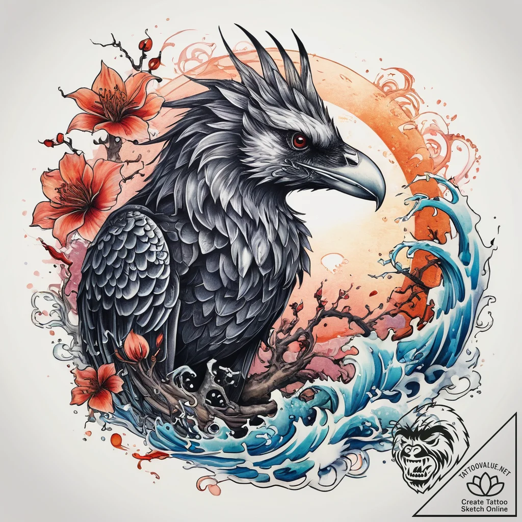 Tattoo sketch raven, ink illustration for tat... - tattoo sketch (№1757950309_0, 15.09.2025 15:31) — tattoovalue.net