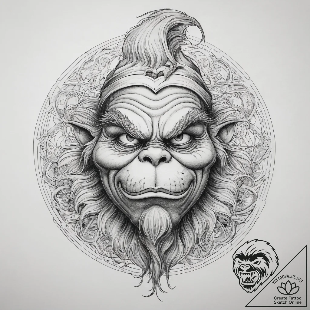 Tattoo sketch the grinch with a tail, concept... - tattoo sketch (№1757951876_0, 15.09.2025 15:57) — tattoovalue.net