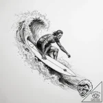 Tattoo sketch surfer waves and surfboard – tattoo sketch (№1757952464_0, 15.09.2025 16:07) — tattoovalue.net