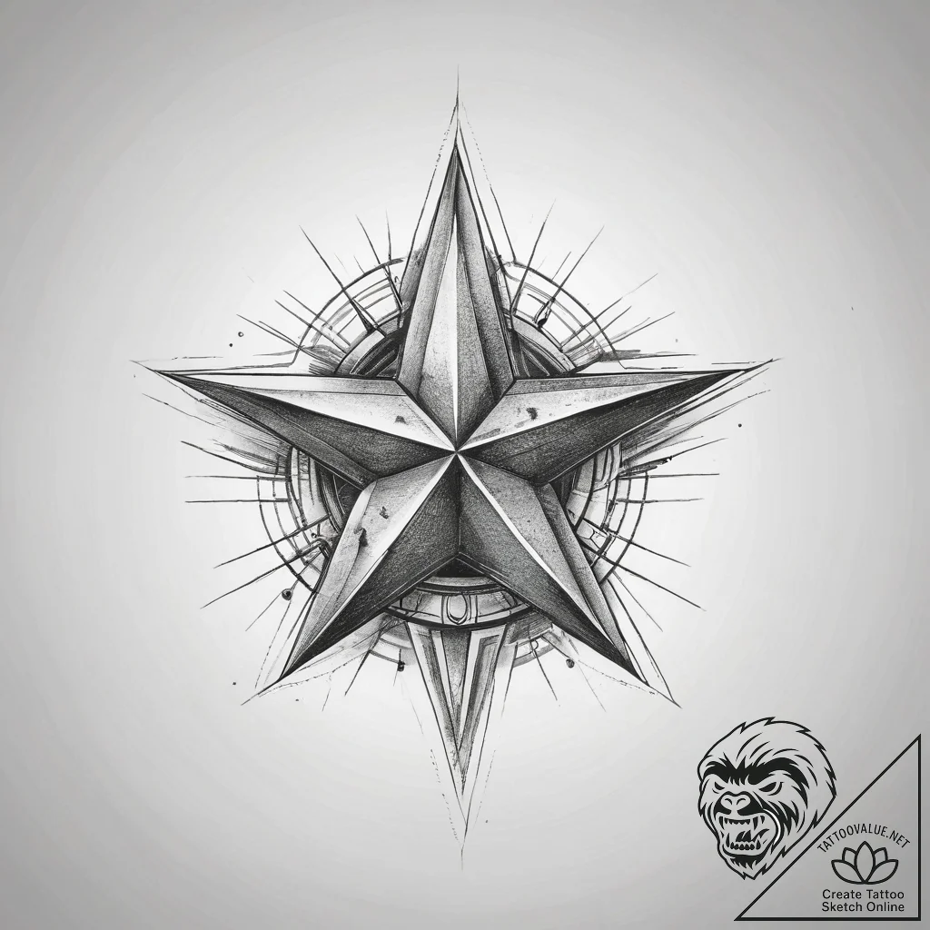 Tattoo sketch five-pointed star, tattoo line... - tattoo sketch (№1757952659_0, 15.09.2025 16:10) — tattoovalue.net