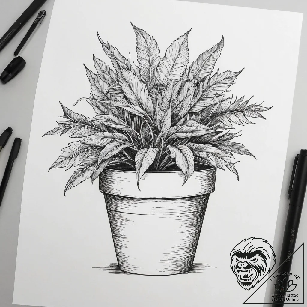 Tattoo sketch minimalist plant in a pot, tatt... - tattoo sketch (№1757953656_0, 15.09.2025 16:27) — tattoovalue.net