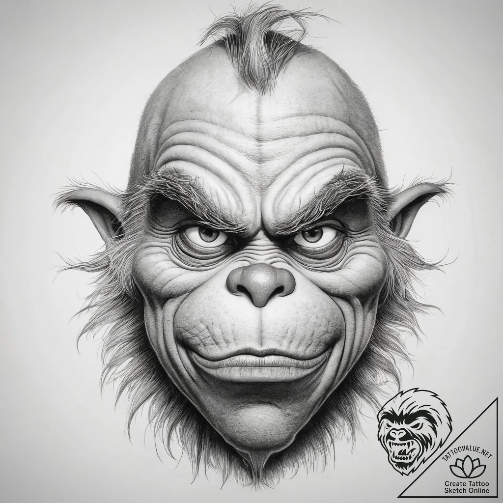 Tattoo sketch the grinch face, tattoo drawing... - tattoo sketch (№1757954446_0, 15.09.2025 16:40) — tattoovalue.net