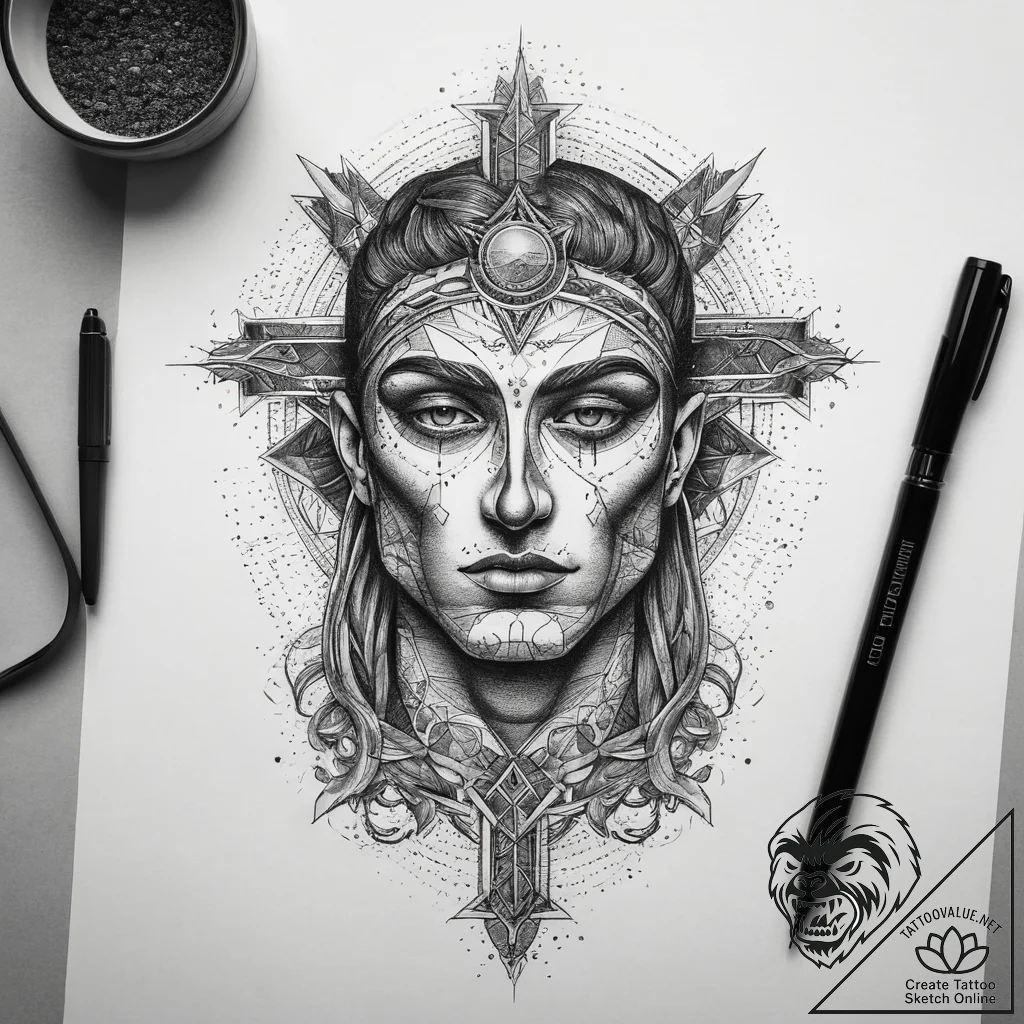 Tattoo sketch cosmic man, tattoo line art, de... - tattoo sketch (№1757956610_0, 15.09.2025 17:16) — tattoovalue.net