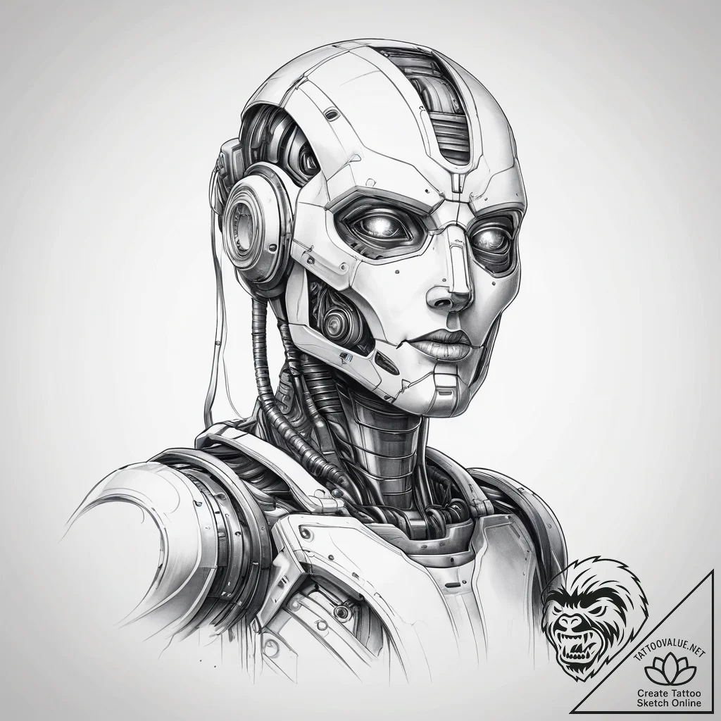 Tattoo sketch sci-fi robot - tattoo sketch (№1757957395_0, 15.09.2025 17:29) — tattoovalue.net
